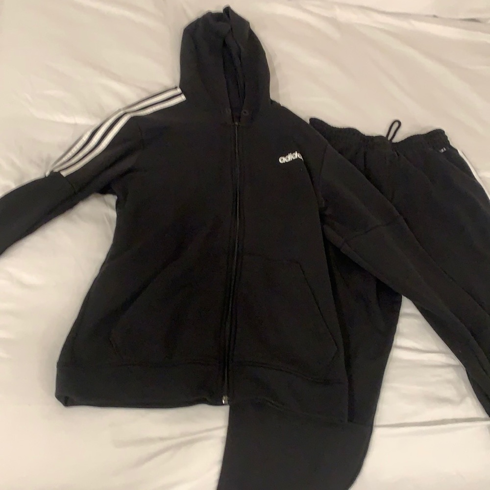 Black Adidas jacket and sweatpants
